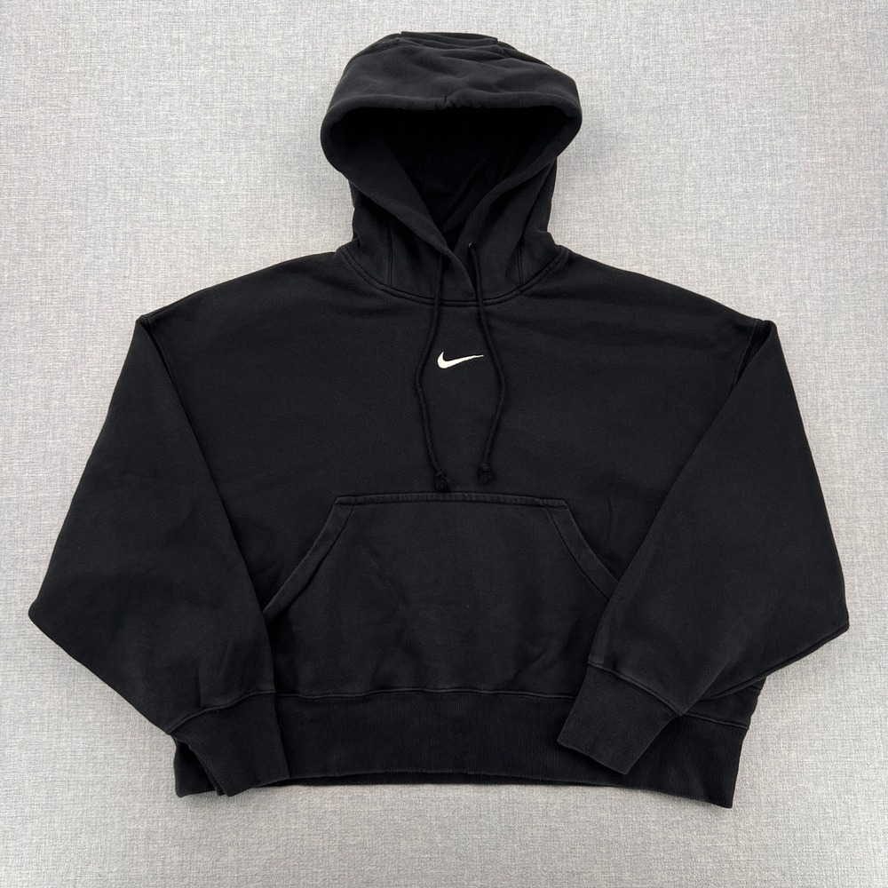 Nike Phoenix Club Fleece Hoodie Women Small Black Center Swoosh Pullover Lounge